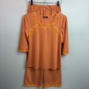 SCG Peach Embroidered Satin Pajamas Set